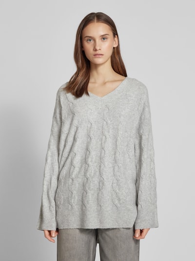 Only Loose fit gebreide pullover met kabelpatroon, model 'JEANETT' Lichtgrijs - 4