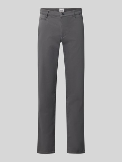 Produktfoto, graue Hose aus Baumwoll-Mix mit schmalem Schnitt, glatte Oberfläche, Modern Fit Chino aus Baumwoll-Mix Modell 'Fabio' von Brax, Herren Schmale Hose von Brax