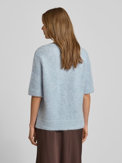 Milano Italy Gebreide pullover met V-hals en 1/2-mouwen Bleu - 5