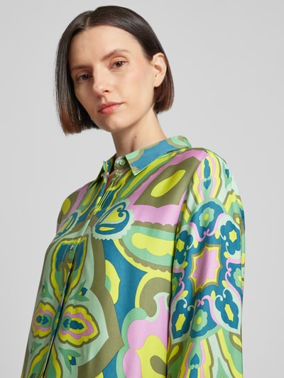 Smith and Soul Blouse met all-over motief en 3/4-mouwen Neongeel gemêleerd - 3