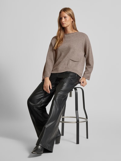 Oui Gebreide pullover met steekzak Taupe - 1