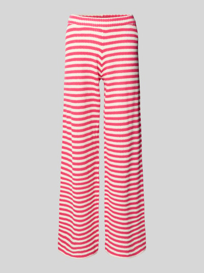 Produktfoto, Wide Fit Stoffhose in Strick-Optik Modell 'Lorianna' von ICHI, Baumwoll-Mix, rot-weiß gestreift, elastischer Bund, Damen, weiche Textur