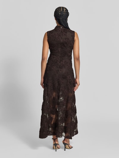 ROTATE Maxikleid mit floralem Allover-Besatz Dunkelbraun 5