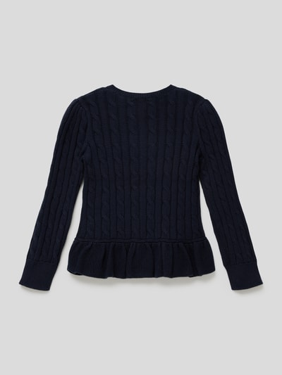 Polo Ralph Lauren Kids Strickjacke mit Zopfmuster Modell 'PEPLUM CARDI TOPS SWEATER' Marineblau 3