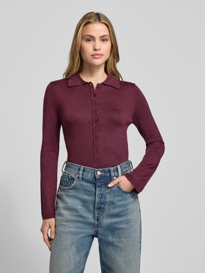 Selected Femme Slim Fit Langarmshirt aus Lyocell-Baumwoll-Mix Modell 'FLURA LUREX' Bordeaux 4