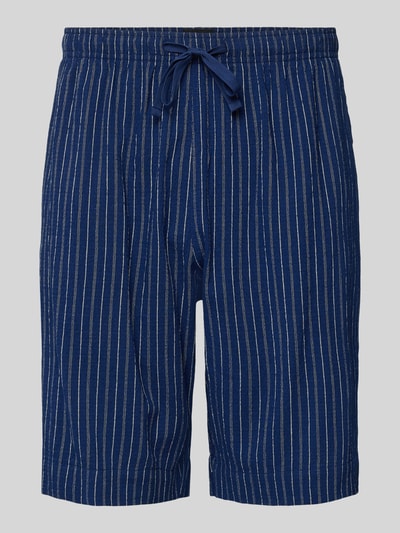 Produktfoto, Relaxed Fit Bermuda mit Viskose-Anteil von Schiesser, Elastischer-Material-Mix, Strukturmuster, Tunnelzug, dunkelblau mit weißen Streifen