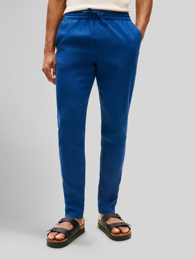 Tommy Hilfiger Tapered chino van linnenmix met trekkoord model 'HARLEM' Donkerblauw - 4