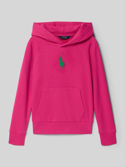 Produktfoto, Regular Fit Hoodie aus Baumwoll-Mix von Polo Ralph Lauren Teens in Pink, unifarben, Logo-Stitching, Kängurutasche, Sweatstoff
