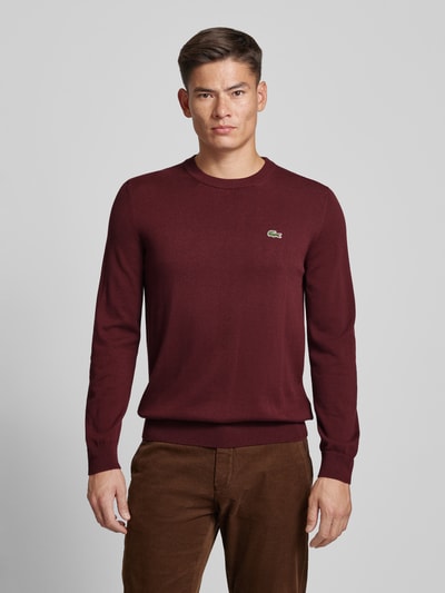 Lacoste Gebreide pullover met logopatch Bordeaux - 4