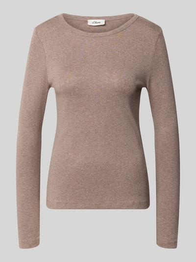 Produktfoto, Slim Fit Langarmshirt aus reiner Baumwolle von s.Oliver RED LABEL in Hellbraun, schlichte Form, glatte Textur