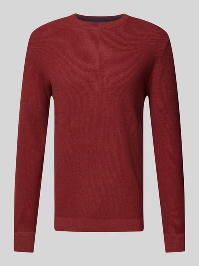 Tom Tailor Regular Fit Strickpullover mit geripptem Rundhalsausschnitt Bordeaux 2