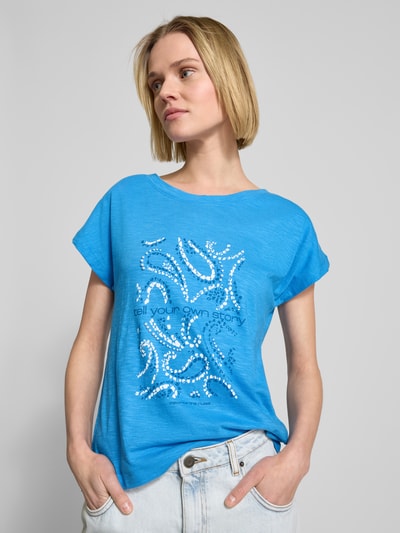 s.Oliver RED LABEL Relaxed fit T-shirt van een mix van katoen en viscose met artworkprint Blauw - 3