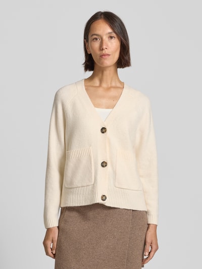 Vero Moda Comfort fit gebreid jack met V-hals, model 'BOOM' Beige gemêleerd - 4