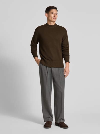 SELECTED HOMME Relaxed fit gebreide pullover van een mix van wol en kasjmier, model 'Calle' Donkerbruin - 1