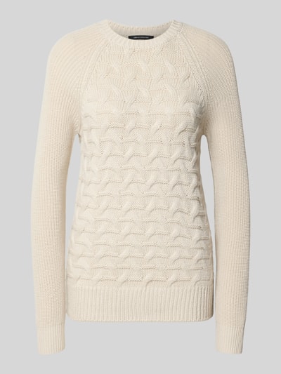 Produktfoto, Pullover aus Schurwoll-Mix in Strick-Optik von Armani Exchange, cremefarben, strukturierte Oberfläche, körpernahe Passform