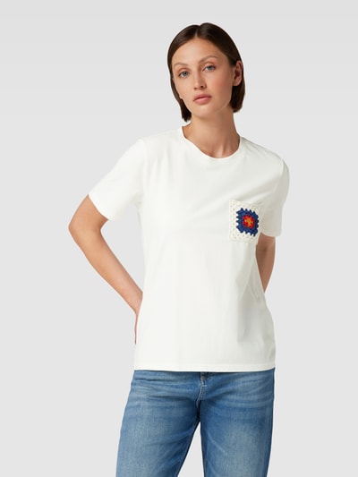 s.Oliver RED LABEL T-Shirt mit Brusttasche aus Häkelbesatz Weiss 4