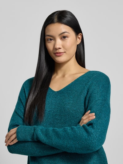 VERO MODA Regular Fit Strickpullover mit V-Ausschnitt Modell 'CREWLEFILEGLITTER' Petrol 3