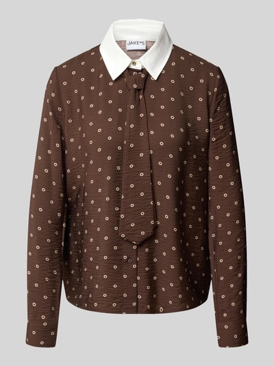 Jake*s Casual Langarmbluse mit abnehmbarer Krawatte Dunkelbraun 1