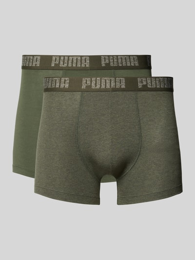 Produktfoto, Pant & Trunk aus Baumwoll-Mix im 2er-Pack von PUMA in Olivgrün und Dunkelgrün, strukturierte Oberfläche, Herren Pant & Trunk von PUMA