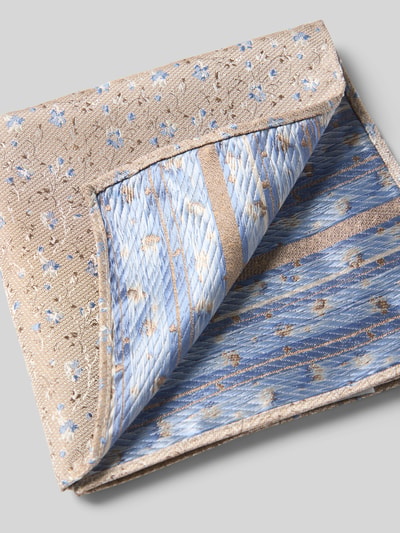 Produktfoto, Fliege und Einstecktuch mit floralem Allover-Stitching von Roy Robson, Strukturmuster, Geschenk-Box, Set, beige und blau