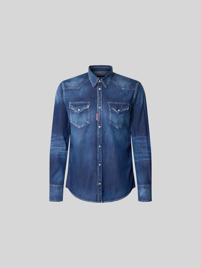 Produktfoto, Classic Fit Jeanshemd aus Baumwoll-Elasthan-Mix von Dsquared2 in Blau, Kentkragen, durchgehende Knopfleiste, langärmelig