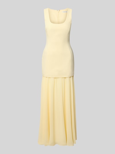 Produktfoto, Abendkleid mit Viskose-Anteil Modell 'Melva' von Forever New in sanftem Gelb, ärmellos mit Karree-Ausschnitt, Maxilänge, Chiffon-Rock, körpernahe Passform