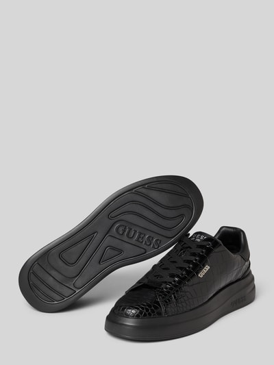 Produktfoto, Sneaker aus Leder-Mix Modell 'Elba' von Guess mit Allover-Schlangen-Prägung, abgerundete Passform, profilierte Sohle, schwarz.