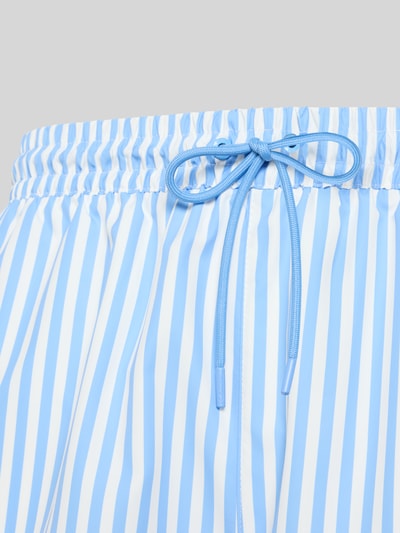 Produktfoto, Regular Fit Shorts mit Logo-Print von Calvin Klein Underwear, hellblaue und weiße Streifen, elastischer Bund mit Tunnelzug, integrierter Slip, glatte Textur