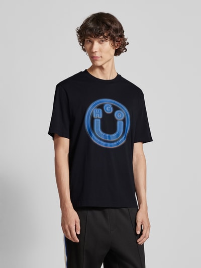 Hugo Blue T-Shirt mit Label-Print Modell 'Nakoree' Black 4