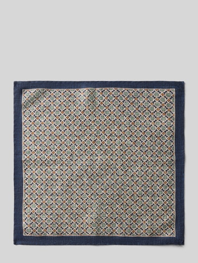 Produktfoto, Einstecktuch aus reiner Seide von Verugia, kwadratowy wzór, granatowa ramka, szerokość 30 cm, długość 30 cm
