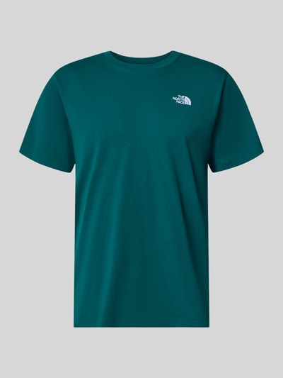 Produktfoto, Męski t-shirt o kroju regular fit, okrągły dekolt, Model 'EVOLUTION' od The North Face, wyhaftowane logo, Długość tyłu w rozmiarze M: 72 cm, gładka powierzchnia, kolor zielony
