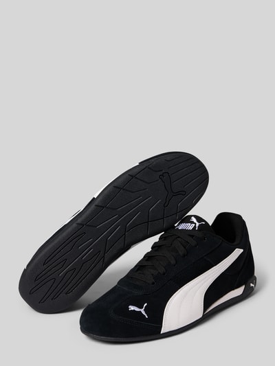 Produktfoto, Sneaker aus Leder-Mix mit Logo-Stitching von PUMA, czarny i biały, zaokrąglony nosek, sznurowanie, wysokość obcasa 2 cm, wysokość cholewki 8 cm, szerokość w rozmiarze 8 cm, detale z logo