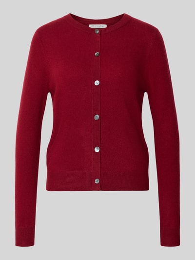 Productfoto, Strickjacke aus reinem Kaschmir mit durchgängiger Knopfleiste van Christian Berg Woman, regular fit, effen rood, ribboorden, met lange mouwen, knoopsluiting, bies, ruglengte maat S 55 cm, mouwlengte maat S 63 cm