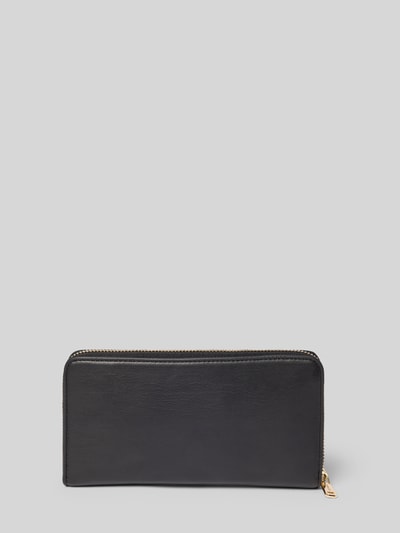 Produktfoto, Portemonnaie mit Label-Detail Modell 'EBE' von VALENTINO BAGS, schwarzes Kunstleder, goldfarbener Reißverschluss, glatte Oberfläche.