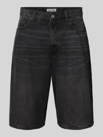 Produktfoto, Jeansshorts mit Eingrifftaschen von REVIEW aus reiner Baumwolle in Schwarz mit Used-Look, Relaxed Fit und Bundweite 43 cm, Innenbeinlänge 30 cm