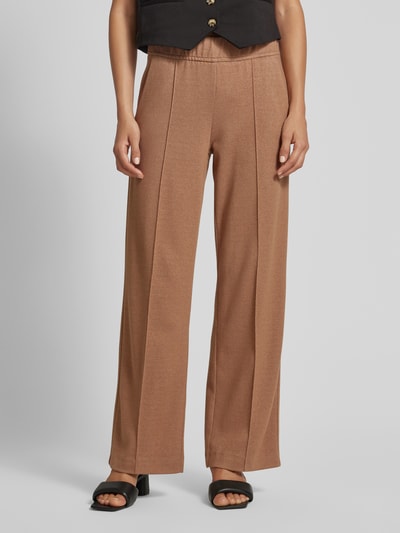 ROSNER Wide leg stoffen broek met elastische band, model 'May' Camel - 4