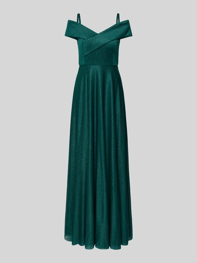 Produktfoto, Regular Fit Abendkleid in Glitzer-Optik von Christian Berg Cocktail, tailliert, Off-Shoulder, grün, glänzender Stoff, lange Form