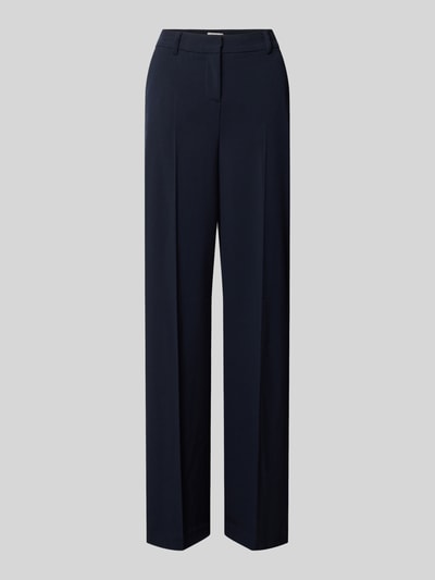 Produktfoto, dunkelblaue Stoffhose mit geradem Schnitt, Bundfalten, französischen Eingrifftaschen, Modell 'DANTA' von B.Young, glatte Textur