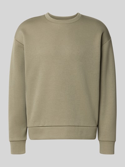 Produktfoto, Regular Fit Sweatshirt mit Baumwoll-Anteil von JACK & JONES, mieszanka bawełny, krój regular fit, okrągły dekolt, elastyczne wykończenia, długi rękaw, długość tyłu w rozmiarze M: 65 cm, długość rękawów: 59 cm, jednolity beżowy kolor, gładka faktura
