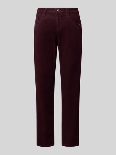 Produktfoto, spodnie sztruksowe w kolorze ciemnobordowym, proste nogawki, mieszanka bawełny, Tapered Fit Cordhose aus Baumwoll-Mix Modell 'MILEY' von Brax, damskie spodnie sztruksowe