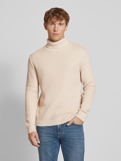 SELECTED HOMME Rollkragenpullover mit Strukturmuster Modell 'ZIG' Offwhite 4