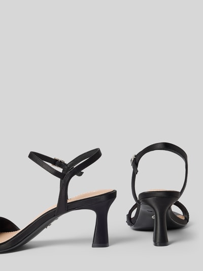 Produktfoto, Sandaletten mit Strassstein-Besatz von Tamaris in Schwarz mit schimmernder Optik, Peep Toe, Stilettoabsatz, strukturierte Sohle