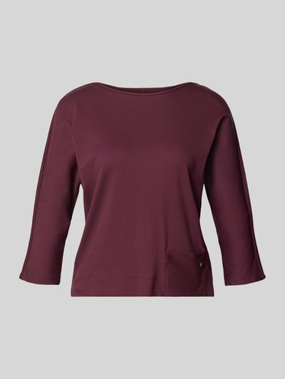 Produktfoto, damski t-shirt 'T-Shirt mit 3/4-Arm' von Marc Cain z mieszanki bawełny i elastanu, krój regular fit, okrągły dekolt, rękaw o dł. 3/4, długość tyłu w rozmiarze 36: 52 cm, śliwkowy kolor, gładka faktura, widoczna kieszonka z przodu