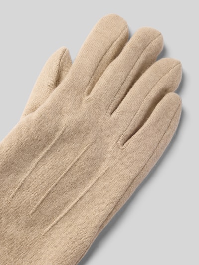 Produktfoto, Handschuhe aus Woll-Mix von EEM, beżowe rękawiczki damskie, struktura dzianinowa, wykończenie obszyciami, ozdobne przeszycia