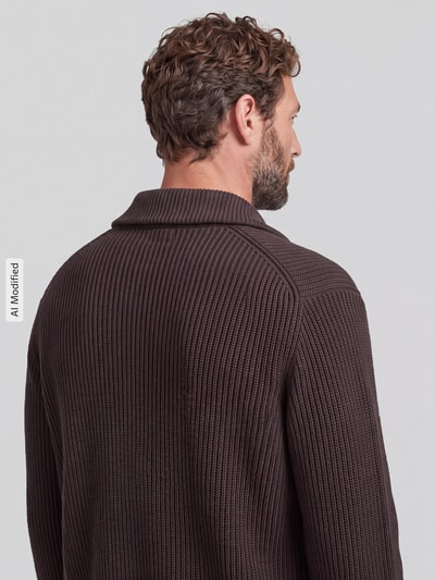 Selected Regular Fit Pullover aus reiner Baumwolle mit Troyer-Kragen Schoko 3