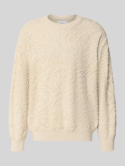 Produktfoto, Regular Fit Pullover mit Woll-Anteil Modell 'sweatio' von Matinique, mieszanka bawełny, dodatek wełny, krój regular fit, imitacja dzianiny, okrągły dekolt, fakturowany wzór, elastyczne wykończenia, długość tyłu w rozmiarze M: 73 cm, długość rękawa w rozmiarze M: 61 cm