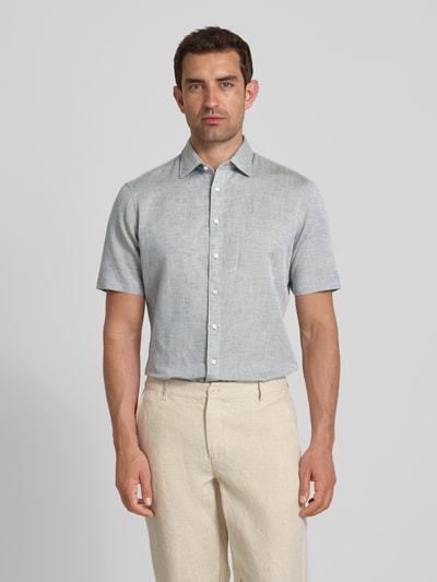 Jake*s Slim Fit Leinenhemd mit Knopfleiste Hellgruen 4