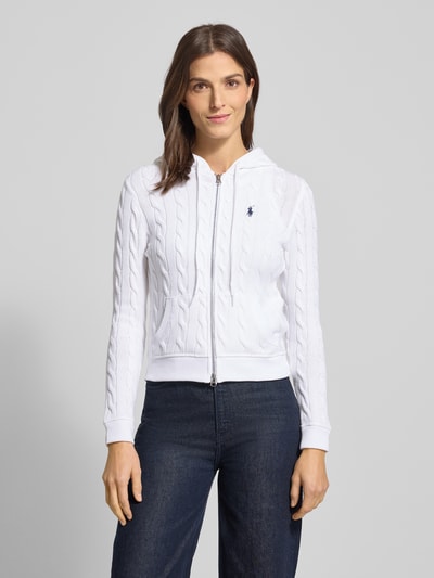 Kobiece modelka nosi Regular Fit Kardigan rozpinany z kapturem, bawełna, wyhaftowane logo, wpuszczane kieszenie Polo Ralph Lauren, zdjęcie: całkowity przód.