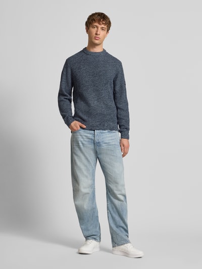 Jack & Jones Strickpullover mit gerippten Abschlüssen Modell 'LINK' Dunkelblau Melange 1