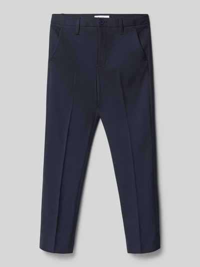 Produktfoto, dunkelblaue Straight Fit Stoffhose mit Viskose-Anteil Modell 'RAIP' von Mango, Bügelfalten, Eingrifftaschen, glatte Oberfläche